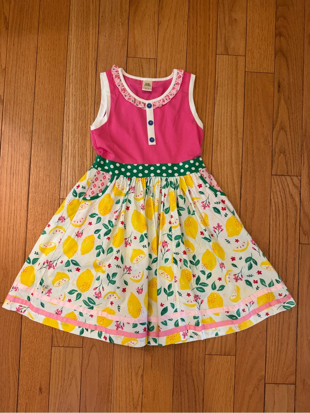 Wildflowers Pink Bodice Lemon-Print Dress, Girls Size 10